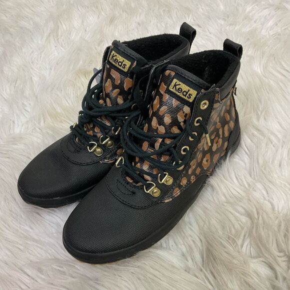 NEW Keds leopard print Scout II water resistant canvas rain lace up boots 6 - Picture 4 of 13